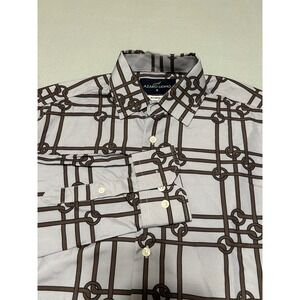 Azaro Uomo Mens Modern Fit Geometric Chain Link Button Down Shirt Small Gray